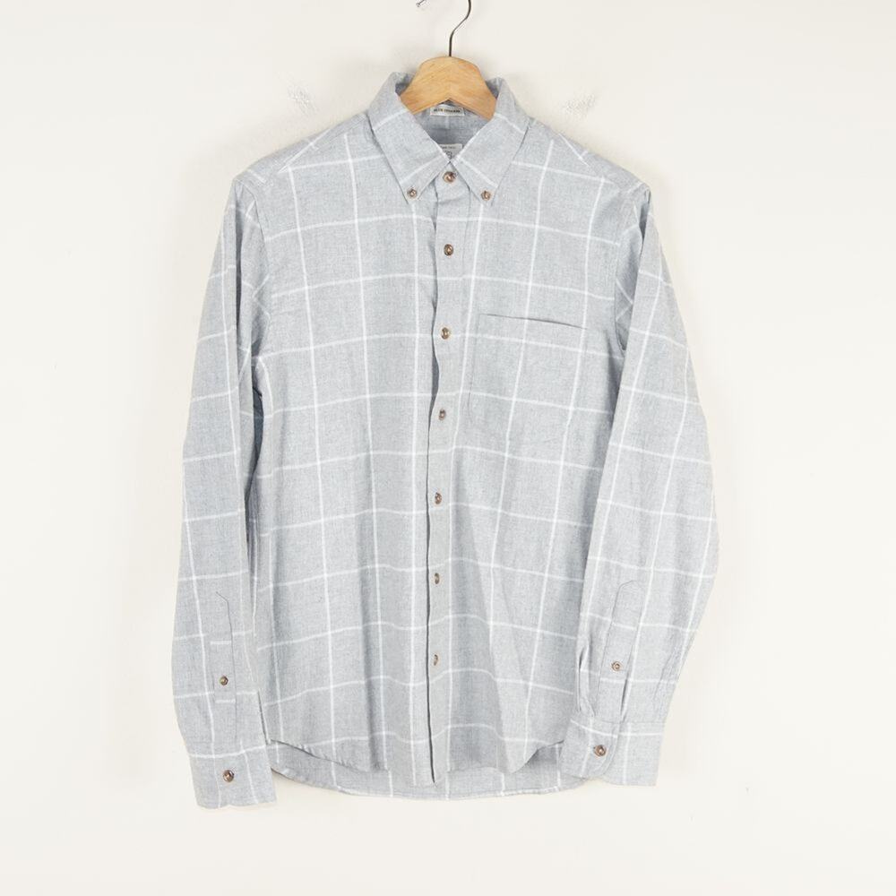 J Crew Slim Untucked Gray Brushed Twill Plaid Long Sleeve Button Down Mens S
